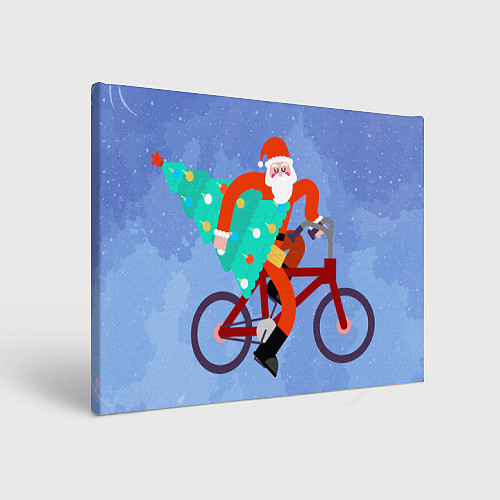 Картина прямоугольная Дед Мороз на велосипеде с елкой / 3D-принт – фото 1