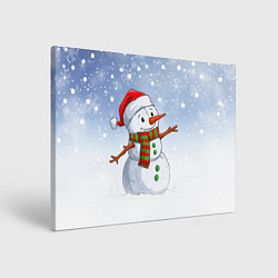 Холст прямоугольный Весёлый снеговик в колпаке, цвет: 3D-принт