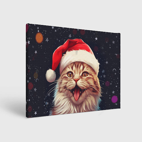 Картина прямоугольная New Years mood from Santa the cat / 3D-принт – фото 1