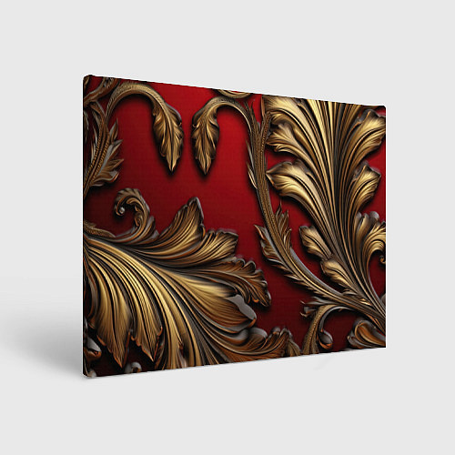 Картина прямоугольная Золотые объемные листья на красном фоне / 3D-принт – фото 1