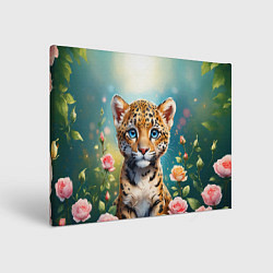Холст прямоугольный Портрет леопарда с розами, цвет: 3D-принт