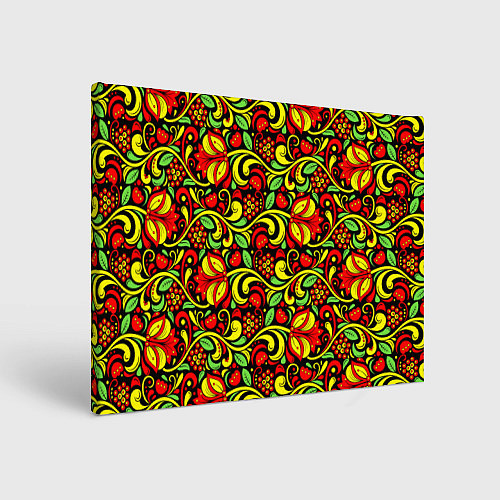 Картина прямоугольная Хохломская роспись красные цветы и ягоды / 3D-принт – фото 1