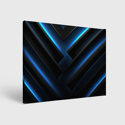 Картина прямоугольная Черный абстрактный фон и синие неоновые вставки / 3D-принт – фото 1