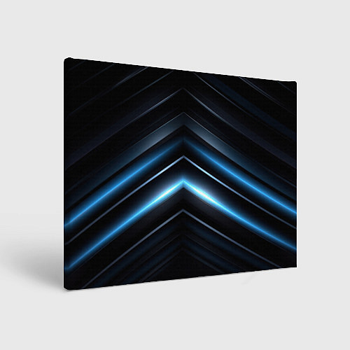 Картина прямоугольная Синий неоновый яркий свет на черном абстрактном фо / 3D-принт – фото 1