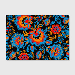 Холст прямоугольный Хохломская роспись разноцветные цветы на чёроном ф, цвет: 3D-принт — фото 2