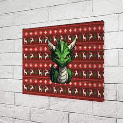 Холст прямоугольный Зеленый дракон на новогоднем фоне, цвет: 3D-принт — фото 2