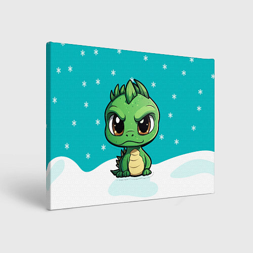 Картина прямоугольная Маленький зеленый забавный новогодний дракон / 3D-принт – фото 1