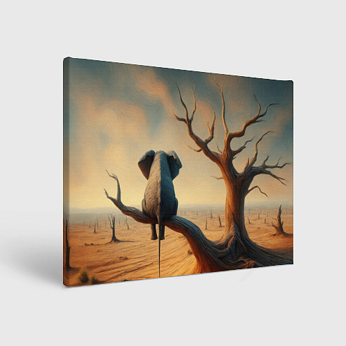 Картина прямоугольная Слон сидит на ветке сухого дерева / 3D-принт – фото 1