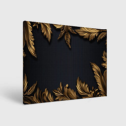 Холст прямоугольный Золотые объемные листья на черном, цвет: 3D-принт