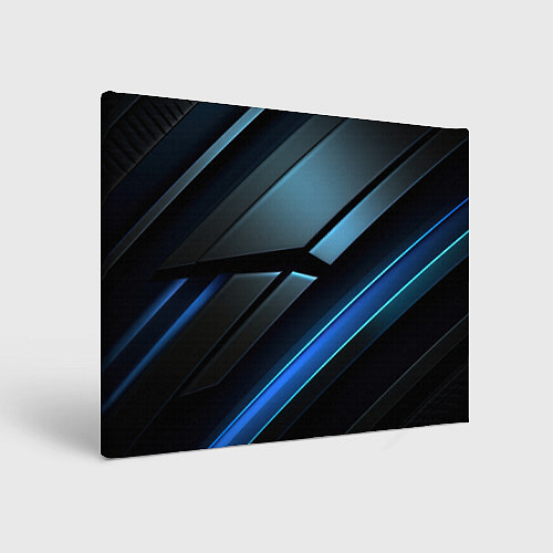 Картина прямоугольная Черная абстракция с синим неоновым ярким свечением / 3D-принт – фото 1