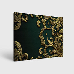 Холст прямоугольный Лепнина золотые узоры на зеленой ткани, цвет: 3D-принт