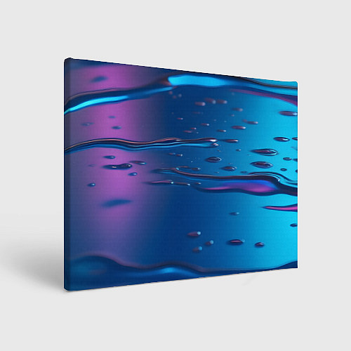 Картина прямоугольная Неоновая поверхность синяя с каплями воды / 3D-принт – фото 1