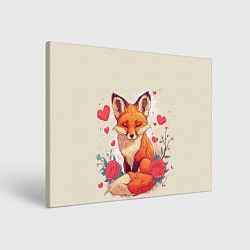 Холст прямоугольный Влюбленная лисичка в сердечках, цвет: 3D-принт