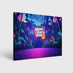 Картина прямоугольная Gta 6 логотип в стиле ночного vice city