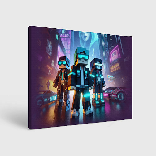 Картина прямоугольная Minecraft - neon metropolis ai art / 3D-принт – фото 1