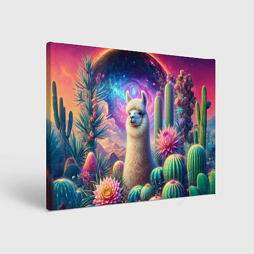Картина прямоугольная Альпака в кактусах и портал / 3D-принт – фото 1