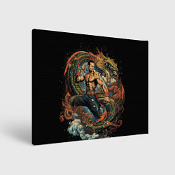 Картина прямоугольная Муай-Тай боец и зеленый дракон