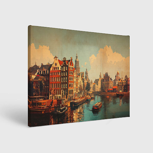 Картина прямоугольная Винтажная открытка городского канала / 3D-принт – фото 1