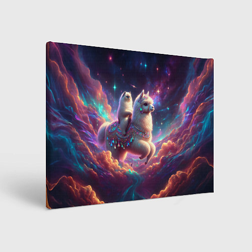 Картина прямоугольная Космос и кот едет верхом на альпаке / 3D-принт – фото 1