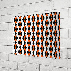 Холст прямоугольный Чёрные и оранжевые ромбы на белом фоне, цвет: 3D-принт — фото 2