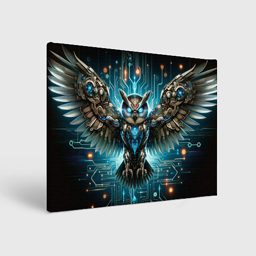 Картина прямоугольная Величественная кибернетическая сова на фоне футури / 3D-принт – фото 1