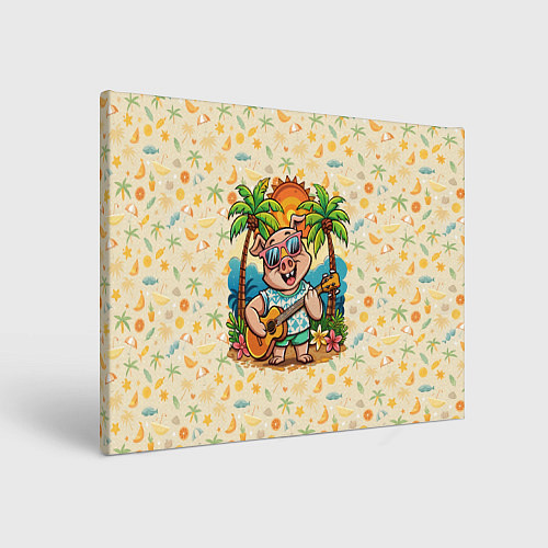 Картина прямоугольная Свинья с гитарой жаркое лето / 3D-принт – фото 1