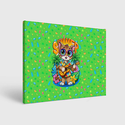 Картина прямоугольная Кот играет на гитаре летом / 3D-принт – фото 1