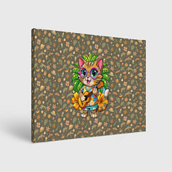 Холст прямоугольный Кот играет на гитаре на острове, цвет: 3D-принт