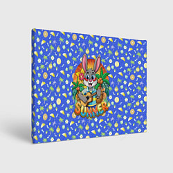 Холст прямоугольный Заяц играет на гитаре жарким летом, цвет: 3D-принт