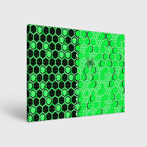 Картина прямоугольная Техно-киберпанк шестиугольники зелёный и чёрный с / 3D-принт – фото 1