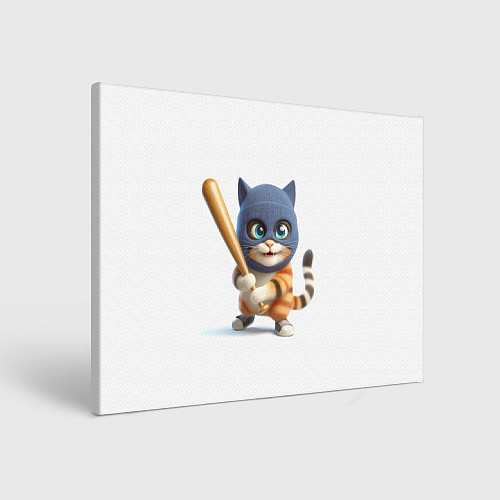 Картина прямоугольная Прикольный котёнок с бейсбольной битой и в балакла / 3D-принт – фото 1