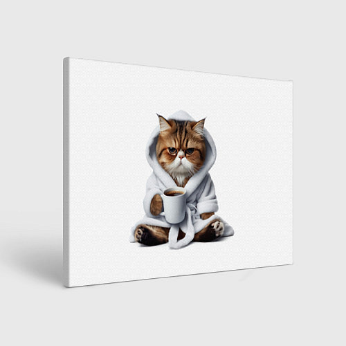 Картина прямоугольная Котик в халате и кофе / 3D-принт – фото 1