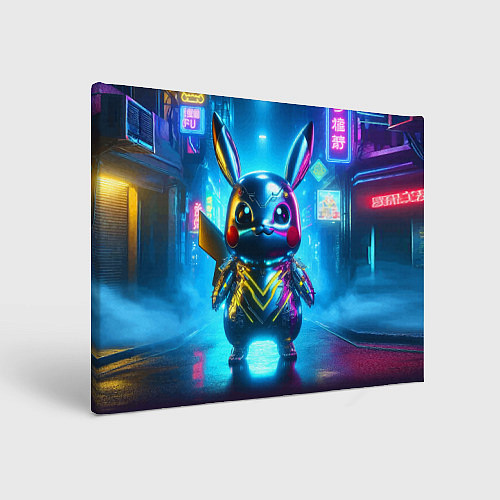 Картина прямоугольная Neon cyber Pikachu made of metal steel - ai art / 3D-принт – фото 1