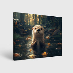 Картина прямоугольная Выдра в летнем пруду