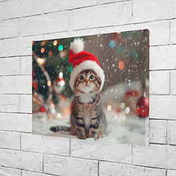Холст прямоугольный Новогодний котенок и снег, цвет: 3D-принт — фото 2