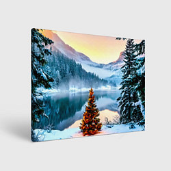 Картина прямоугольная Новогодняя елочка на берегу озера