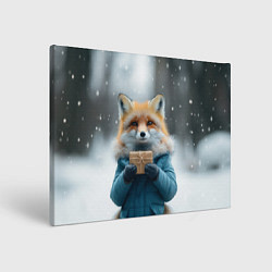 Холст прямоугольный Лисица с подарком, цвет: 3D-принт