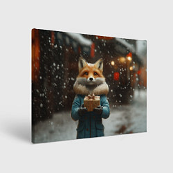 Холст прямоугольный Лиса с подарком, цвет: 3D-принт