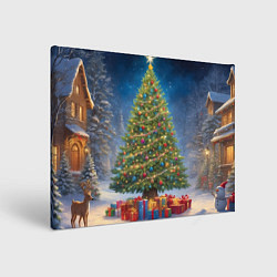 Холст прямоугольный Рождественская елка с подарками, цвет: 3D-принт