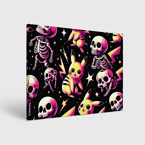 Картина прямоугольная Pikachu and skeletons - pattern / 3D-принт – фото 1