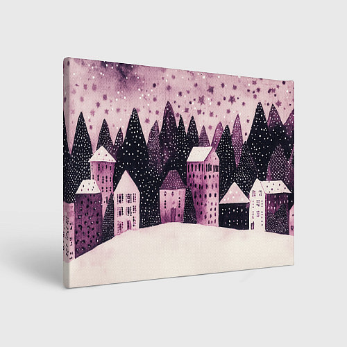 Картина прямоугольная Новогодние домики в лесу / 3D-принт – фото 1