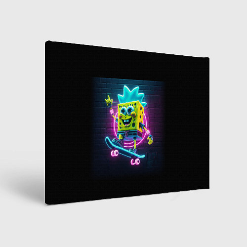 Картина прямоугольная Sponge Bob on a skateboard - ai art fantasy / 3D-принт – фото 1