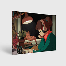 Холст прямоугольный Lofi music girl night, цвет: 3D-принт
