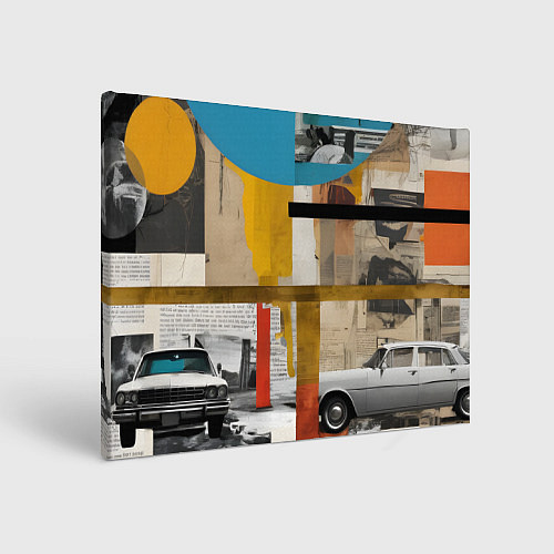 Картина прямоугольная Ретро коллаж с автомобилем / 3D-принт – фото 1