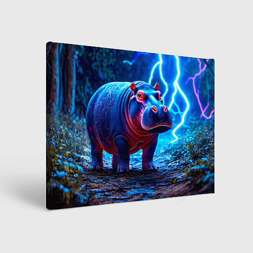 Картина прямоугольная Бегемот в разрядах молний / 3D-принт – фото 1