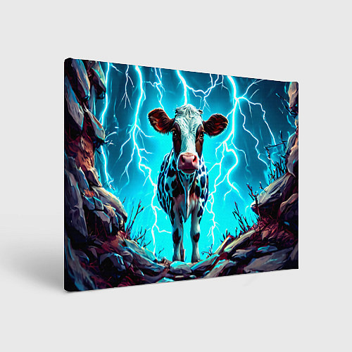 Картина прямоугольная Корова в разрядах молнии / 3D-принт – фото 1