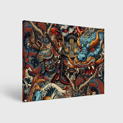Холст прямоугольный Дракон и самурай в стиле татуировки ирезуми, цвет: 3D-принт