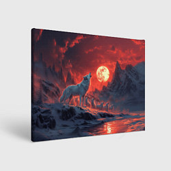 Холст прямоугольный Белый волк воет на луну, цвет: 3D-принт