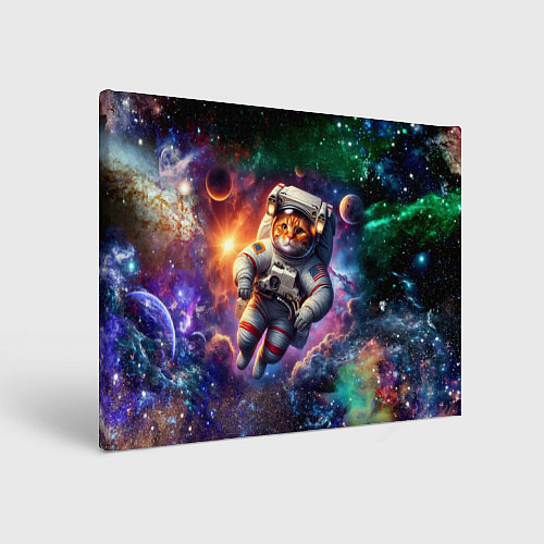 Картина прямоугольная Котик бравый космонавт - неон / 3D-принт – фото 1