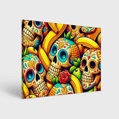 Картина прямоугольная Colorfull skulls and bananas - pop art pattern / 3D-принт – фото 1
